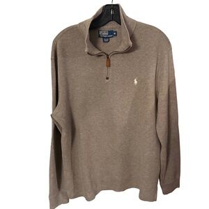 Polo Ralph Lauren Sweater Men's Sz M Taupe 1/4 Zip Mock Neck Cotton Pullover EUC